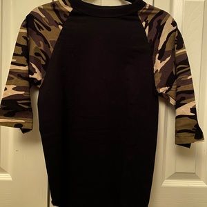 Black Long Sleeve T w/ Camo Print Arms